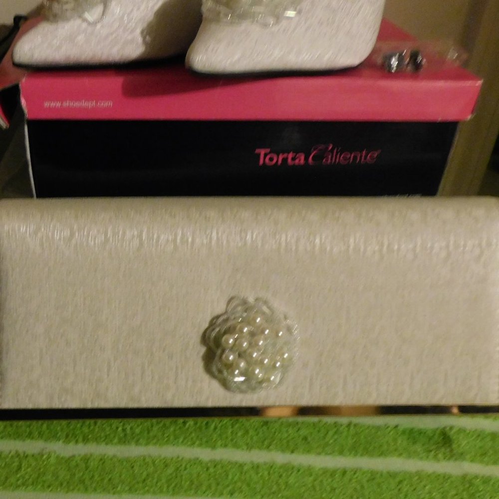 TORTA CALIENTE WHITE LIKE TAFFETA SHOES AND PURSE